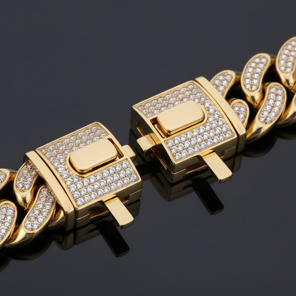 Luxury Cuban Link Dog Collar – Gold Diamond Metal Chain Necklace Jewelry for Pets