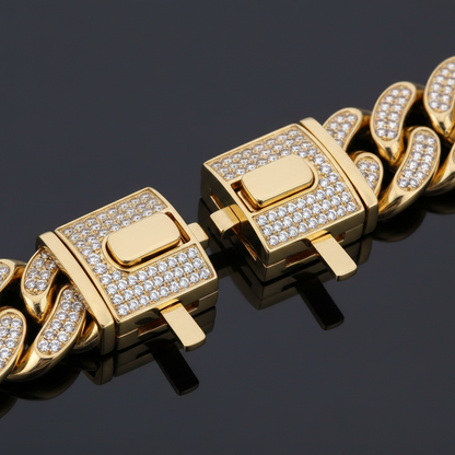 Luxury Cuban Link Dog Collar – Gold Diamond Metal Chain Necklace Jewelry for Pets