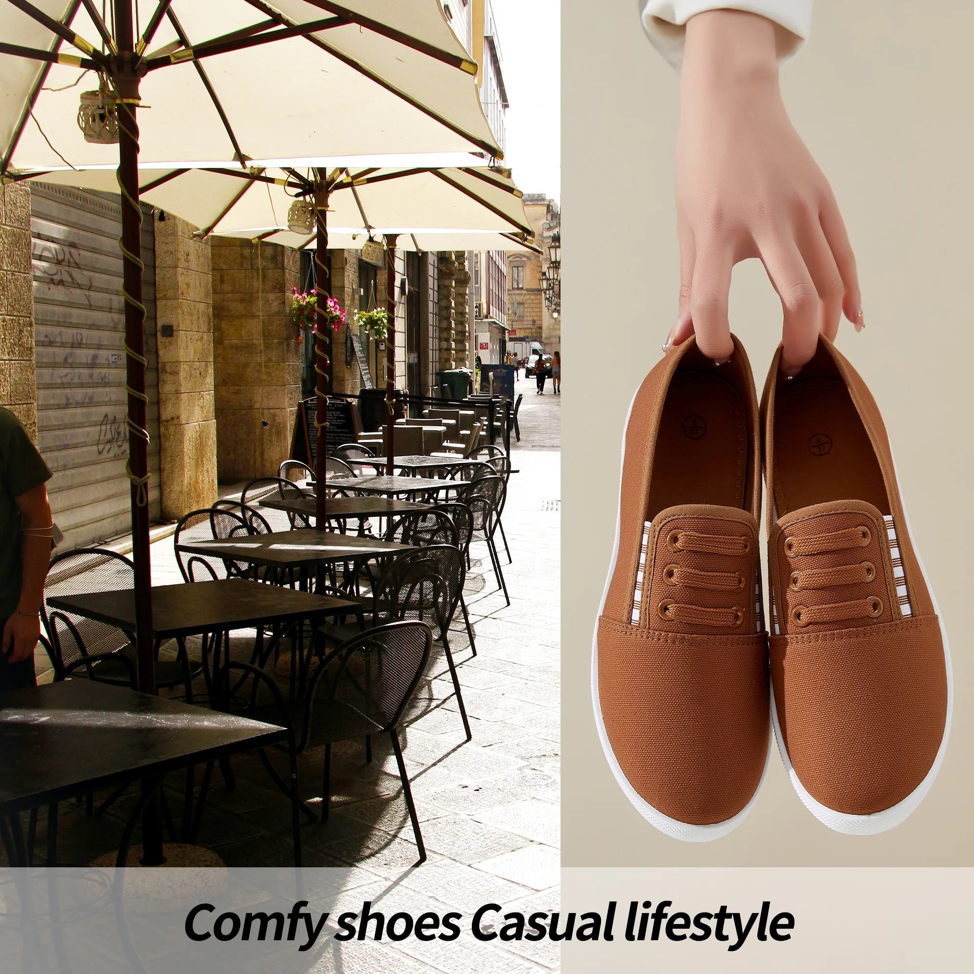 Women’S Slip on Canvas Shoes Sneakers Fashion Elastic Sneakers（Brown US10）