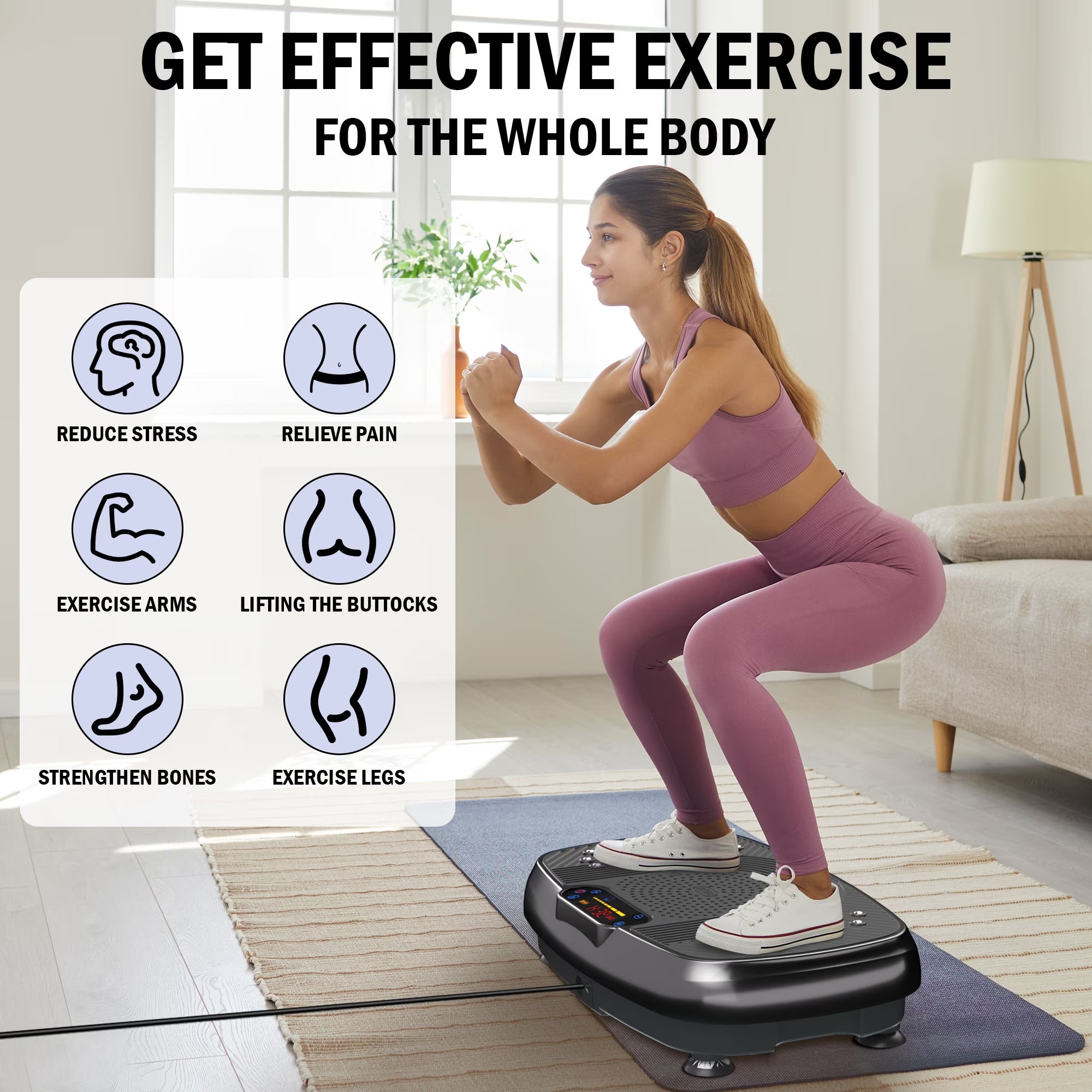 Vibration Plate Exercise Machine for Home Fitness & Whole Body Workout, 330 Lbs Capacity, with 2 Loops, 5 Resistance Bands & Remote Control