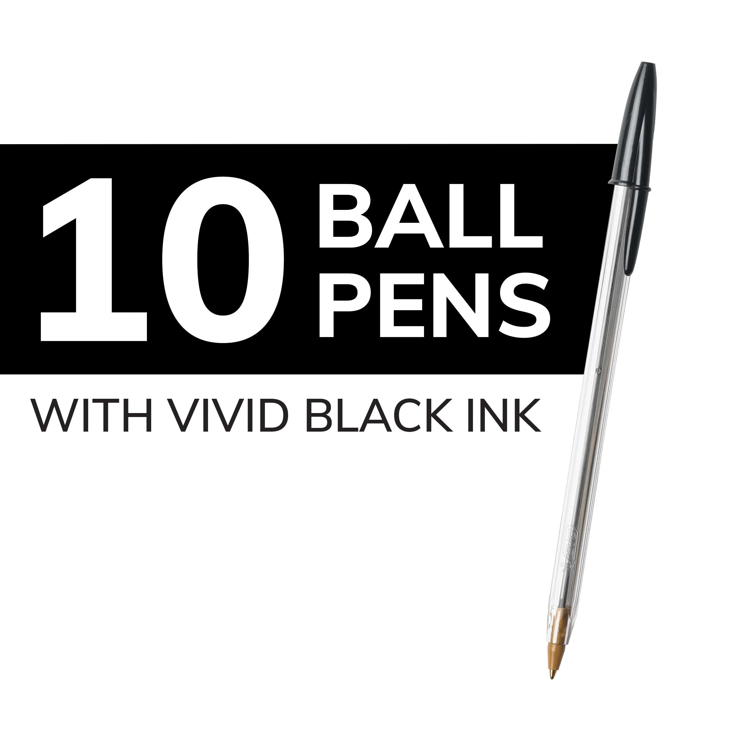 Cristal Xtra Smooth Medium Point Ball Pen, School Supplies, 1.0 Mm, Black, 10-Count