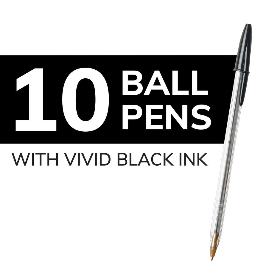 Cristal Xtra Smooth Medium Point Ball Pen, School Supplies, 1.0 Mm, Black, 10-Count