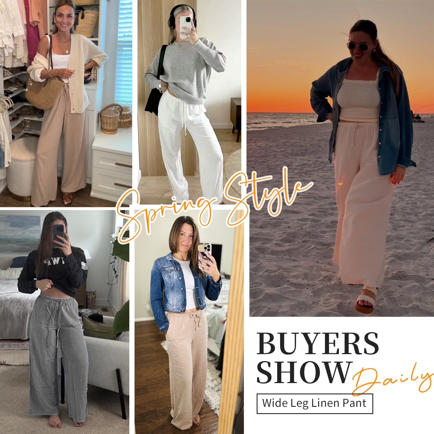 Pants for Women Wide Leg Linen Pant White Summer Casual Palazzo Flowy Pants with Pocket Drawstring Loose Lightweight Pants M