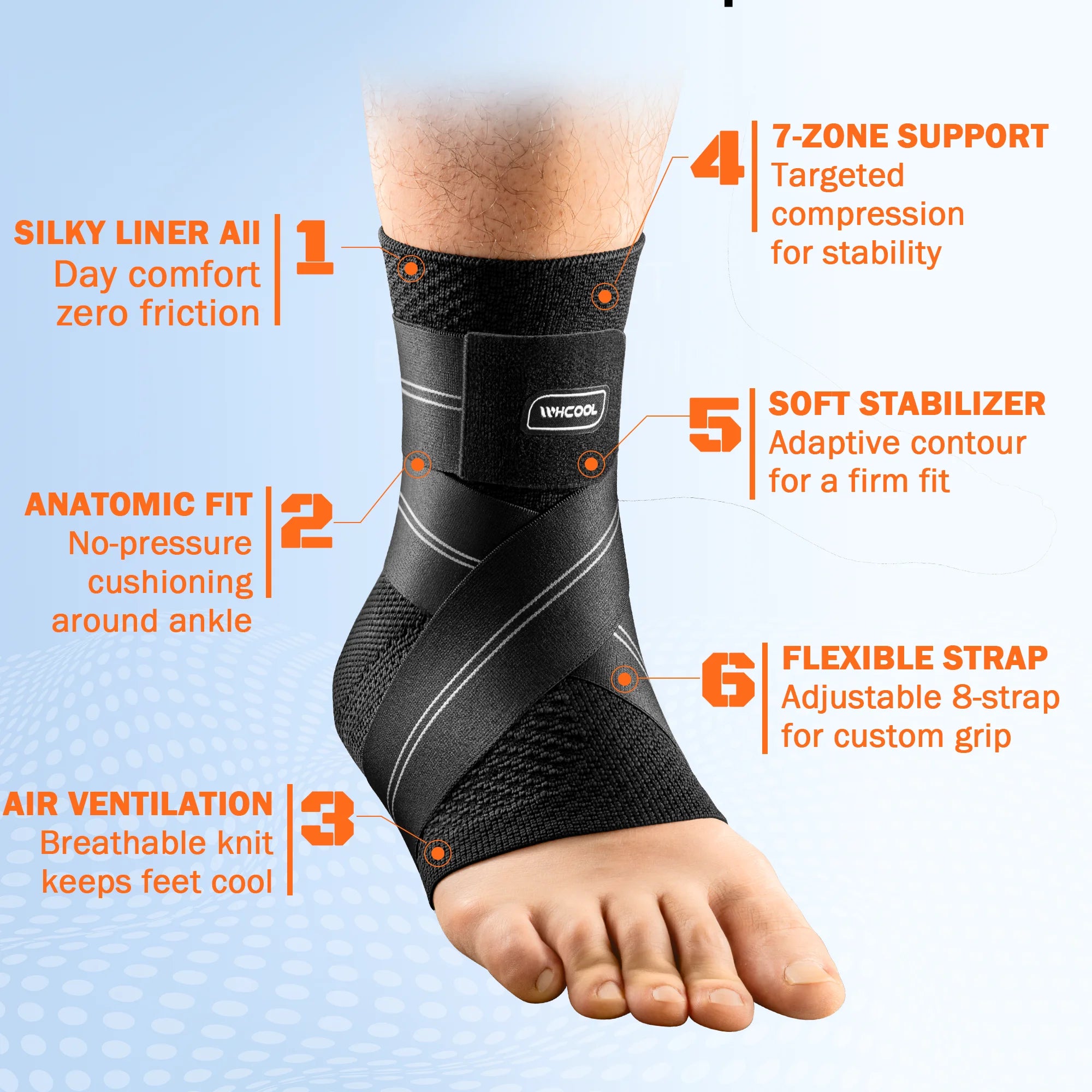Professional Ankle Brace for Weightlifting & Gym, 7-Zone Ankle Support with Stability Strap, Replaces Bulky Ankle Weights，Black