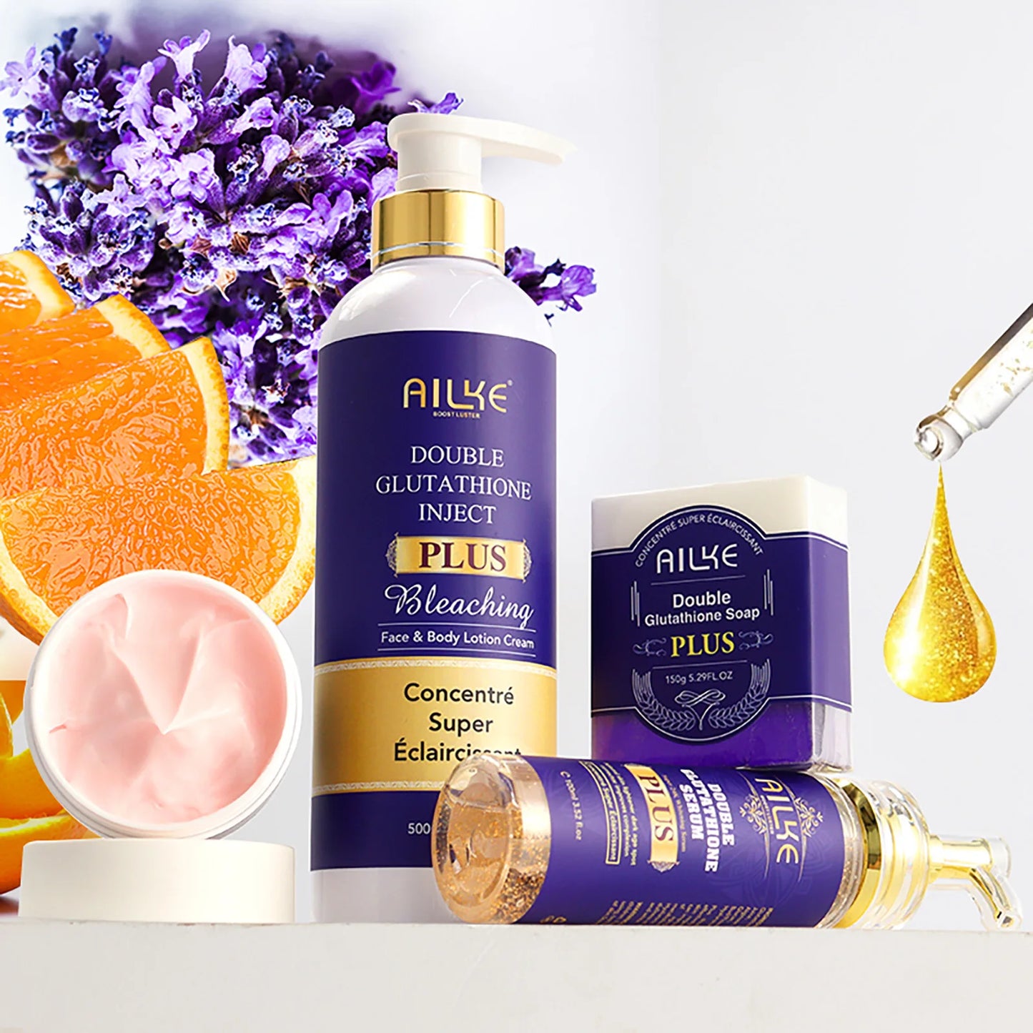 Double Glutathione plus Whitening Skin Care Set, Moisturizing, Reduce Dark Spots, Freckles, Melasma, Hyperpigmentation