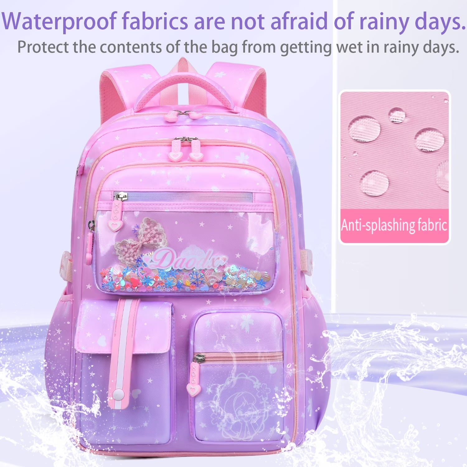 School Backpacks for Girls, Kids Lightweight Fashion School Bag Waterproof School Bookbags Gifts-Purple