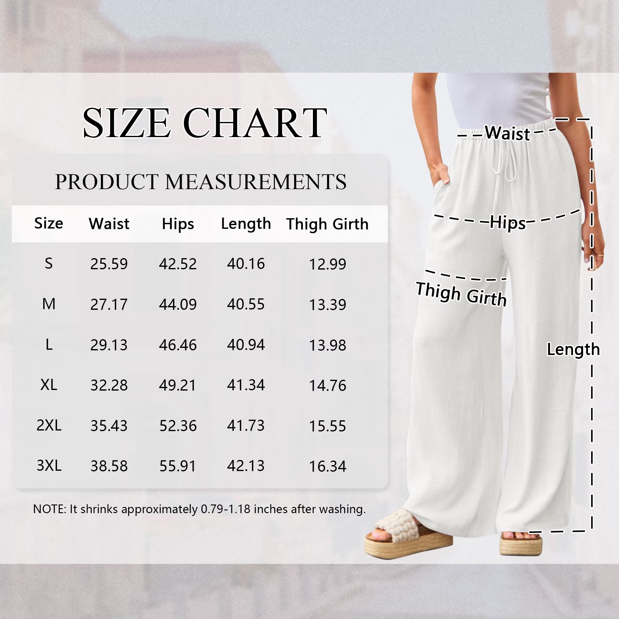 Pants for Women Wide Leg Linen Pant White Summer Casual Palazzo Flowy Pants with Pocket Drawstring Loose Lightweight Pants M