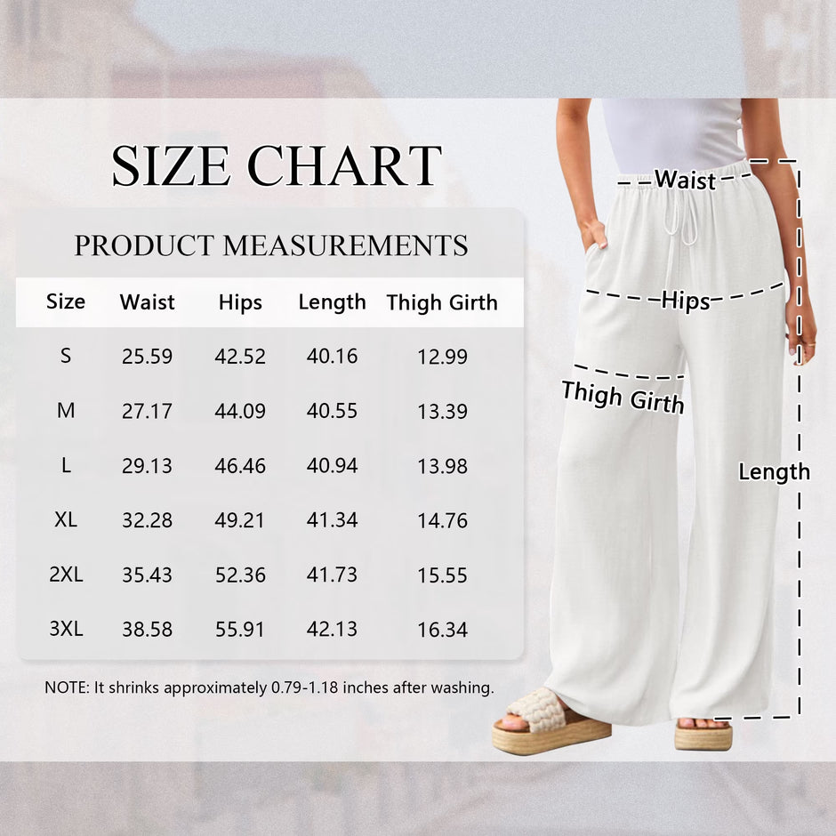 Pants for Women Wide Leg Linen Pant White Summer Casual Palazzo Flowy Pants with Pocket Drawstring Loose Lightweight Pants M