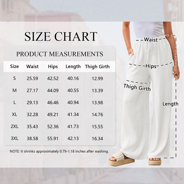 Pants for Women Wide Leg Linen Pant White Summer Casual Palazzo Flowy Pants with Pocket Drawstring Loose Lightweight Pants M