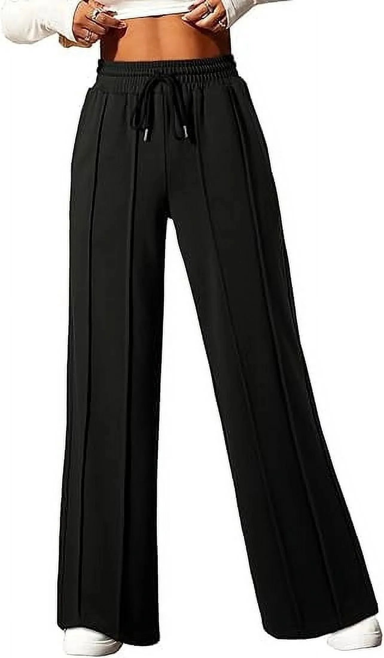 Yoga Sweatpants High Waisted for Women Elastic Elevated Seams Wide Leg Lightweight Drawstring Loose Joggers Long Pants with Pockets