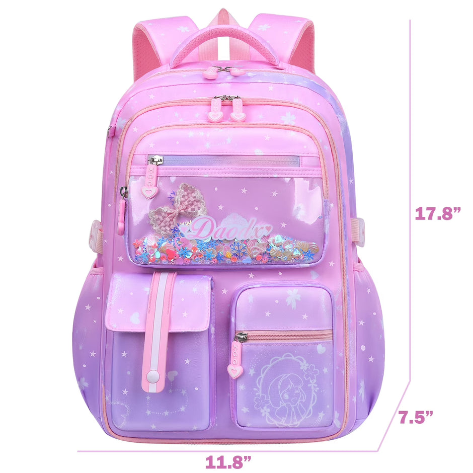 School Backpacks for Girls, Kids Lightweight Fashion School Bag Waterproof School Bookbags Gifts-Purple