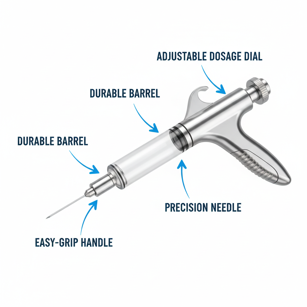 Veterinary Continuous Syringe Gun – Adjustable Dose Animal Injector with 10 Needles