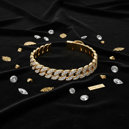 Luxury Cuban Link Dog Collar – Gold Diamond Metal Chain Necklace Jewelry for Pets
