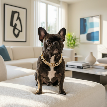 Luxury Cuban Link Dog Collar – Gold Diamond Metal Chain Necklace Jewelry for Pets