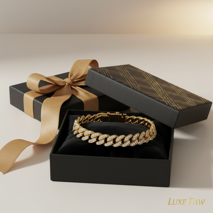 Luxury Cuban Link Dog Collar – Gold Diamond Metal Chain Necklace Jewelry for Pets