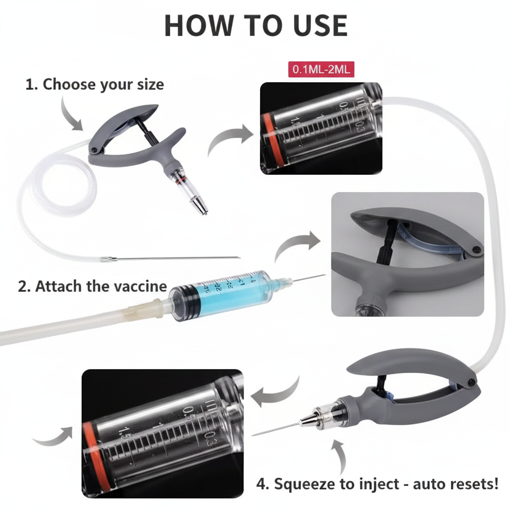 Veterinary Continuous Syringe Gun – Adjustable Dose Animal Injector with 10 Needles