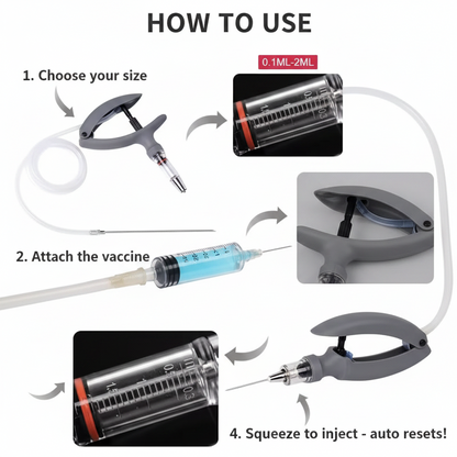 Veterinary Continuous Syringe Gun – Adjustable Dose Animal Injector with 10 Needles