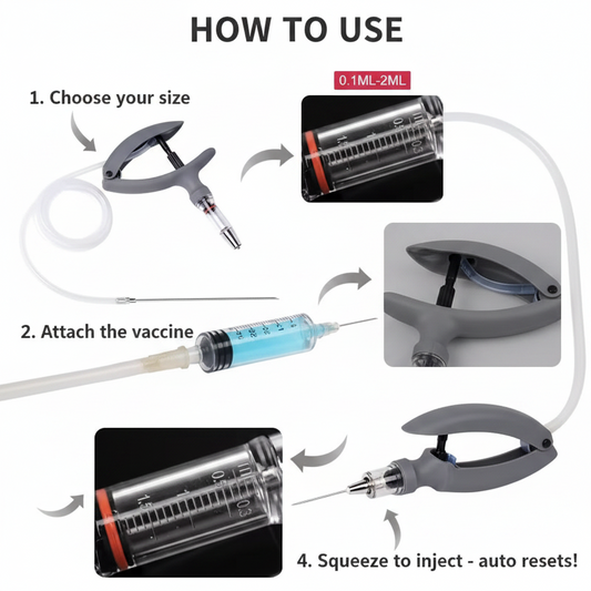 Veterinary Continuous Syringe Gun – Adjustable Dose Animal Injector with 10 Needles