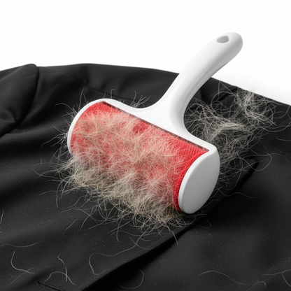 Pet hair remover on black jacket removing dog fur