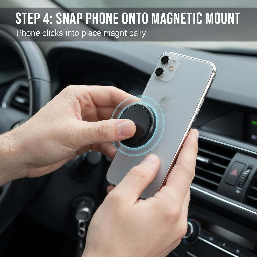How to use step 4 - snap phone onto magnetic mount