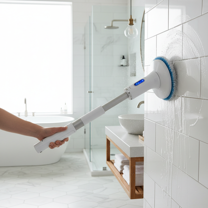 Electric spin scrubber cleaning bathroom tiles