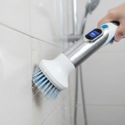 Electric spin scrubber cleaning grout lines