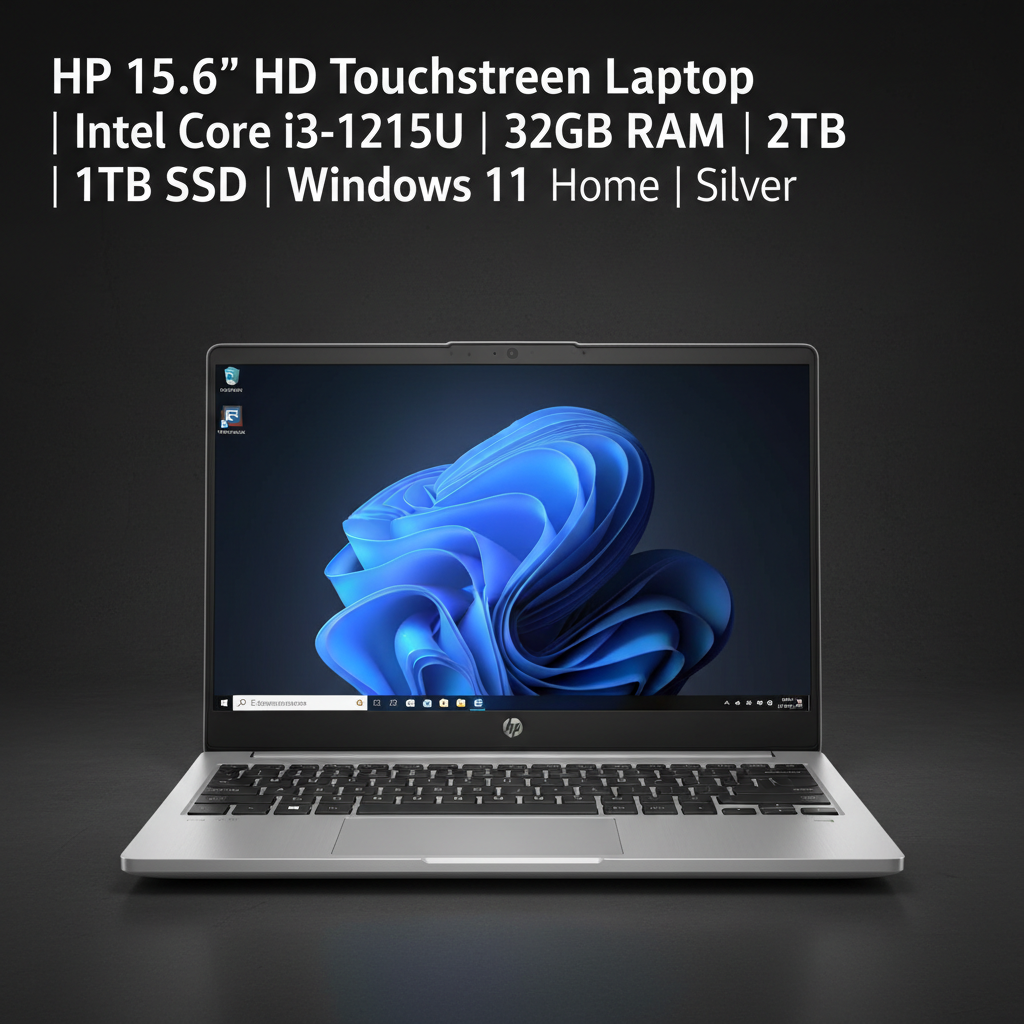 HP 15.6 inch touchscreen laptop front display view