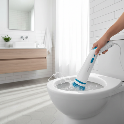 Electric spin scrubber cleaning toilet bowl
