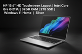 HP 15.6 inch touchscreen laptop angled keyboard and display view