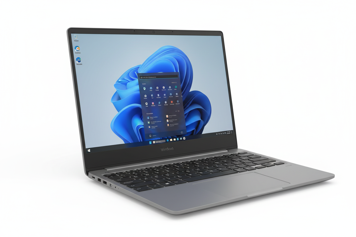 14.1 inch Windows 11 Pro laptop gray white background product shot