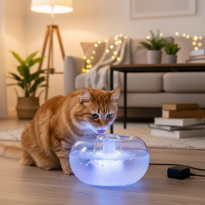 Cat drinking from a USB electric pet water fountain