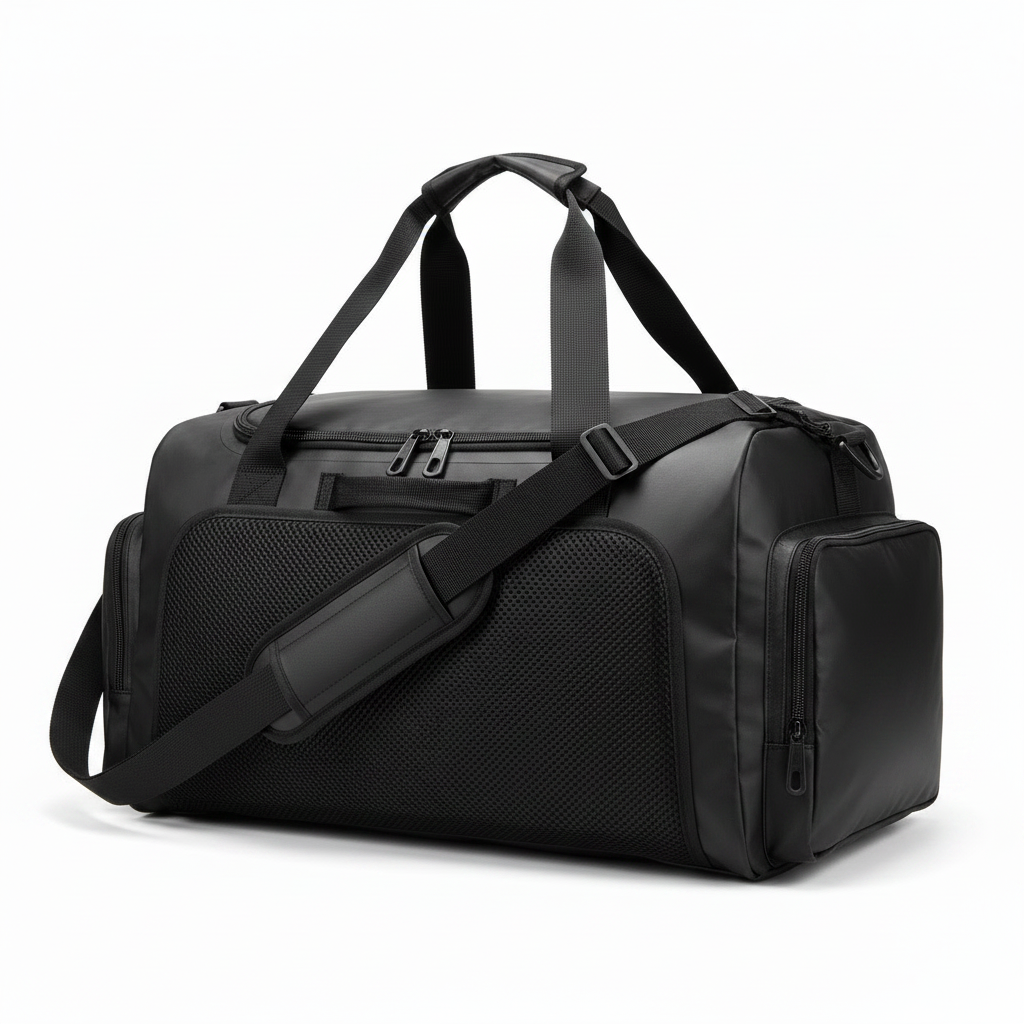 Duffel bag back view with strap
