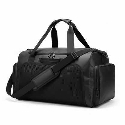 Duffel bag back view with strap