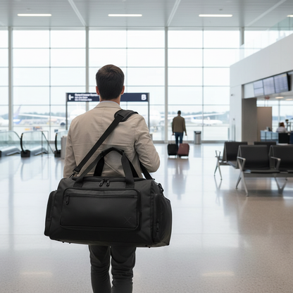 Duffel bag airport travel shot