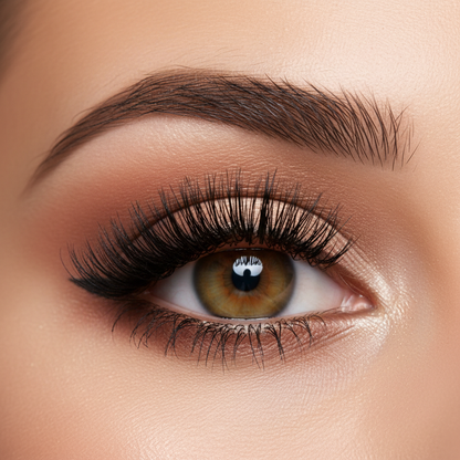 Close-up of perfectly curled lashes after using heated curler