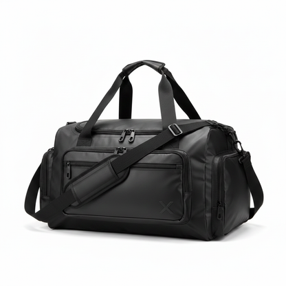 Duffel bag side view with pockets