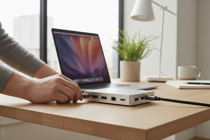 USB-C dock being connected to a laptop