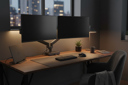 Dual monitor workstation powered by USB-C dock