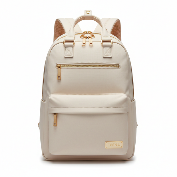 School backpack front view - off-white waterproof fashion bookbag for teens