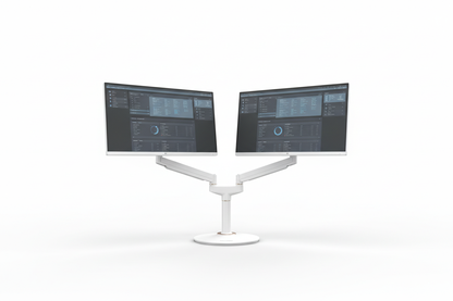 HILLPORT white dual monitor arm stand product shot