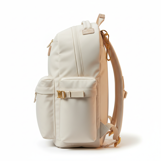 School backpack side view - off-white waterproof fashion bookbag for teens