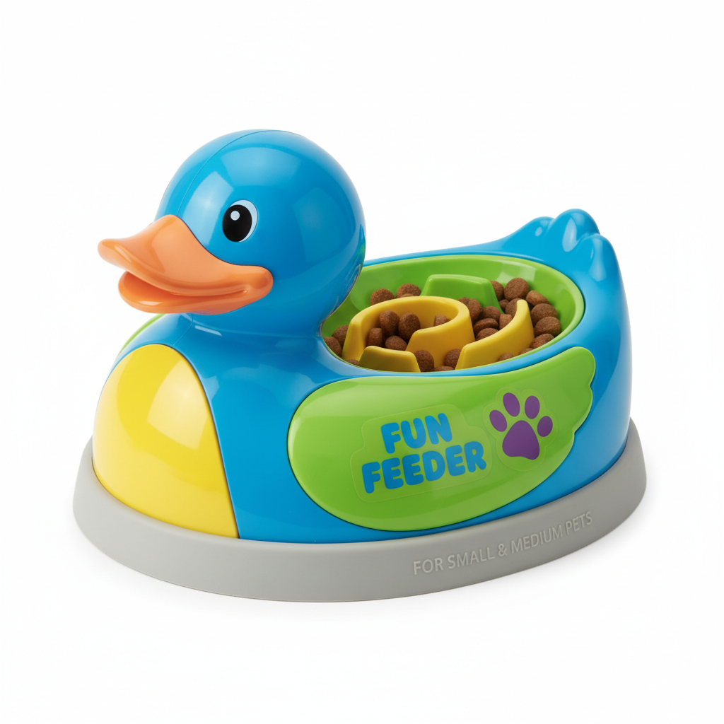Duck-shaped dog puzzle toy and slow feeder bowl