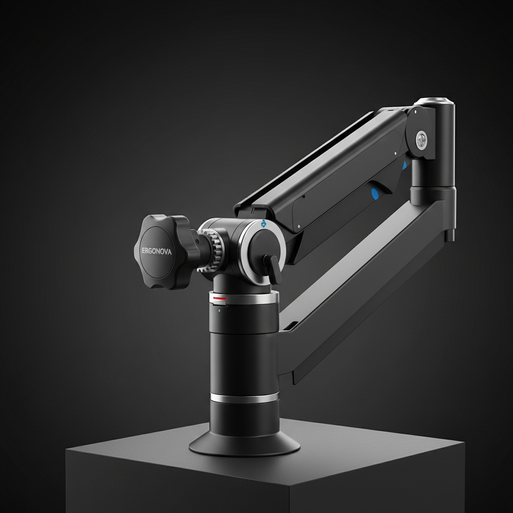 Monitor arm joint close-up showing tilt and swivel mechanism