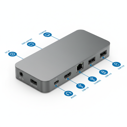 USB-C docking station top-down ports view
