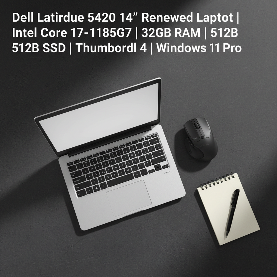 Dell Latitude 5420 flat lay with accessories