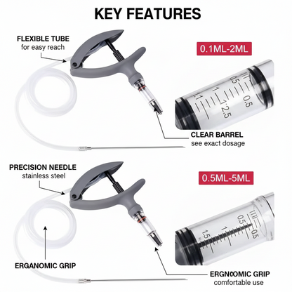 Veterinary Continuous Syringe Gun – Adjustable Dose Animal Injector with 10 Needles