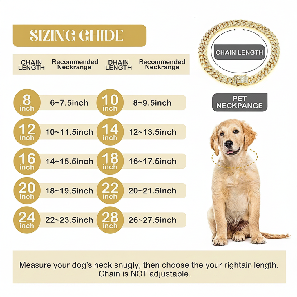 Luxury Cuban Link Dog Collar – Gold Diamond Metal Chain Necklace Jewelry for Pets