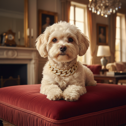 Luxury Cuban Link Dog Collar – Gold Diamond Metal Chain Necklace Jewelry for Pets