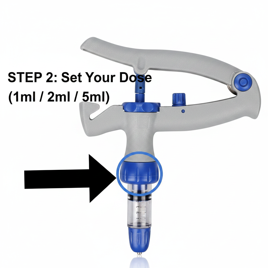 Veterinary Continuous Syringe Gun – Adjustable Dose Animal Injector with 10 Needles
