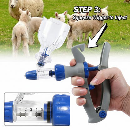 Veterinary Continuous Syringe Gun – Adjustable Dose Animal Injector with 10 Needles